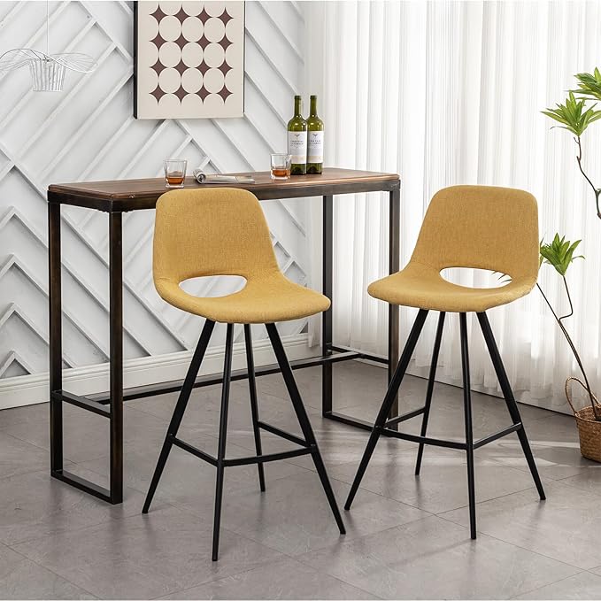 stools Adjustable Height Simple Assembly Metal 360 Degree Swivel Chairs of 2 for Dining Room Kitchen Island, Pub, (Yellow 18.5" W x 20" D x 40.75" H)