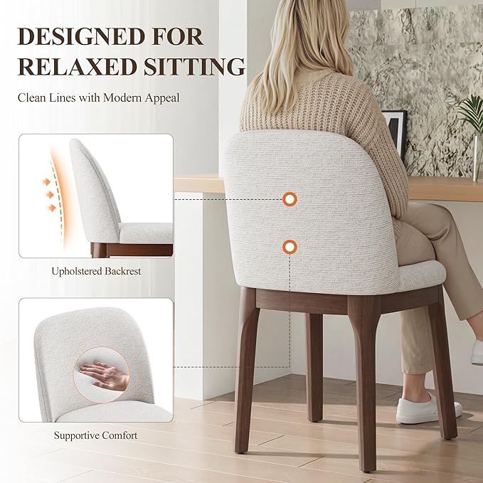 MALOL Wooden Dining Chairs Set of 6, Upholstered Kitchen & Dining Room Chairs with Thickened Wooden Legs, Farmhouse Side Chairs, Beige