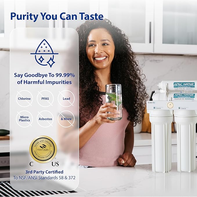 APEC Water ROES-50X 5-Stage Under Sink Reverse Osmosis Water Filter System, NSF Certified 372 & 58, 50 GPD, with Extra High Capacity Pre-Filter Set Stage 1-3