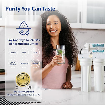 APEC Water ROES-PH75X 6-Stage Alkaline Under Sink Reverse Osmosis Water Filter System, NSF Cetified 372 & 58, 75 GPD, with Extra High Capacity Pre-Filter Set Stage 1-3