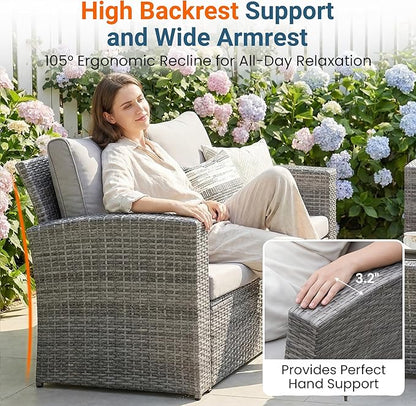 Wisteria Lane Patio Furniture Set, 5 Pieces Wicker Outdoor Furniture for All Weather, Patio Sofa with High Backrest Support and Wide Armrest for Backyard, Balcony, Deck, Porch, Light Gray