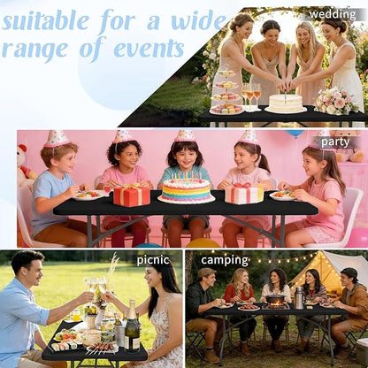 Fivenl 5 Feet Portable Folding Table Black, Steel Legs Fold-in-Half with Carrying Handle Rectangular Plastic Foldable Table for Party, Wedding, Camping, Picnic, Dining, Indoor Outdoor Events