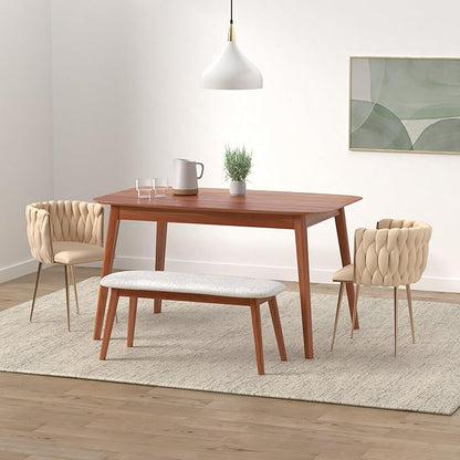 Nrizc Velvet Dining Chairs Set of 2, Woven Upholstered Dining Chairs with Gold Metal Legs, Modern Accent Chairs for Living Room, Dining Room, Kitchen