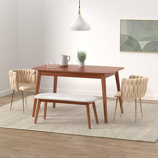 Nrizc Velvet Dining Chairs Set of 2, Woven Upholstered Dining Chairs with Gold Metal Legs, Modern Accent Chairs for Living Room, Dining Room, Kitchen