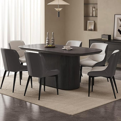 70" Oval Dining Table Set for 6, 7 Piece Kitchen Table Set with Oval Pedestal, Modern Dining Room Tables with 6 Chairs for Kitchen, Living Room, Bar, Black Dinner Tables