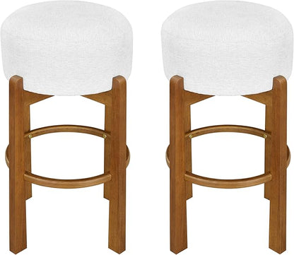 Set of 2 Bar Stools for Kitchen Island, Solid Rubberwood Counter Height Chairs with Dark Walnut Frame & Ivory Cushion, Mid-Century Modern Indoor Dining Stools with Footrest (2, Walnut)