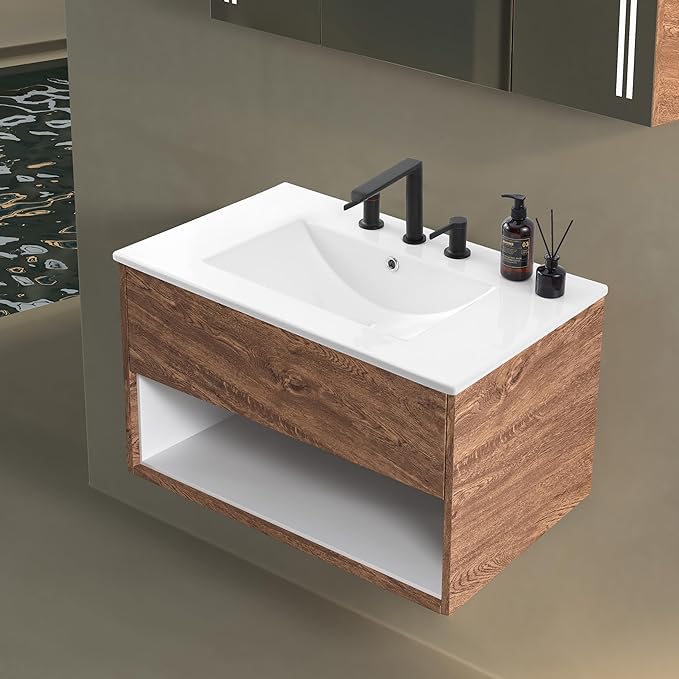 JONATHAN Y SNK1002A Ancillary 3-Hole 30 in. W x 18.25 in. D Classic Contemporary Rectangular Ceramic Single Sink Basin Vanity Top, White