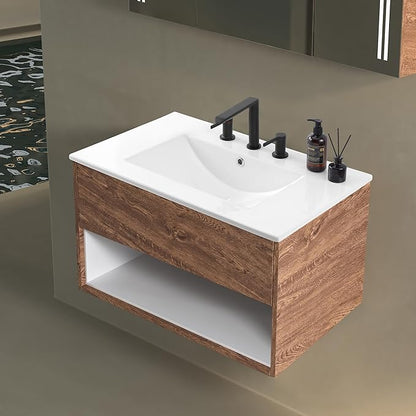 JONATHAN Y SNK1002A Ancillary 3-Hole 30 in. W x 18.25 in. D Classic Contemporary Rectangular Ceramic Single Sink Basin Vanity Top, White