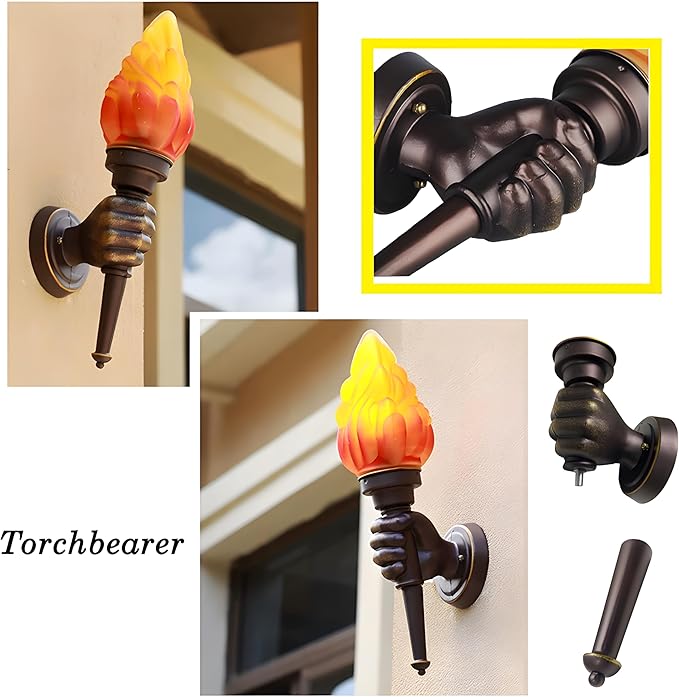 MIXL- Creative Retro Torch Wall Sconce, Courtyard Outdoor Wall Torch Lamp,1-Lights Antique Bedside Lamps, Outdoor Waterproof Sconces for Corridor, Garage, Patio (Right Hand)