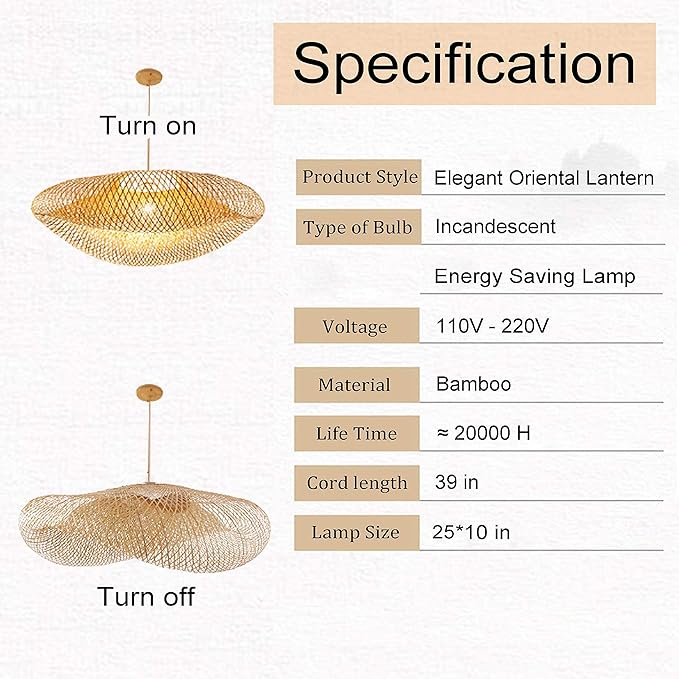GCQ Bamboo Lantern Pendant Lamp, Retro Japanese Style E27 Chandelier Hanging Light Ceiling Lighting Fixture for Living Room Bedroom Restaurant Cafe Teahouse Bar Dining Room Club