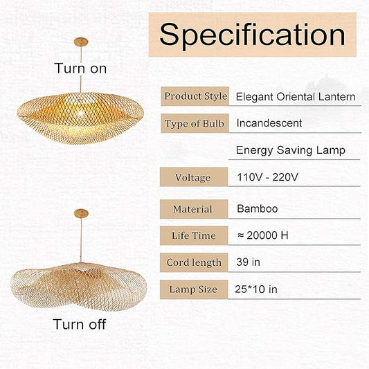 GCQ Bamboo Lantern Pendant Lamp, Retro Japanese Style E27 Chandelier Hanging Light Ceiling Lighting Fixture for Living Room Bedroom Restaurant Cafe Teahouse Bar Dining Room Club