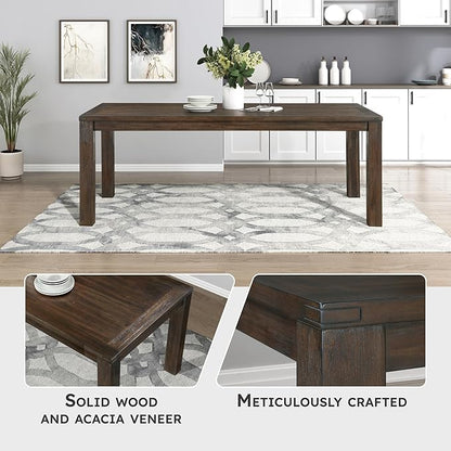 Lexicon 79" Dining Table for 8, Modern Rectangular Dining Room Table, Solid Acacia Wood Dining Table, Modern Wood Table with Solid Wood Leg for Kitchen/Dining/Living Room, Easy Assembly, Dark Brown