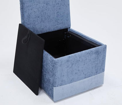 Set of 2 Linen Upholstered Armless Dining Chair with Casters and Storage Space, Modern Dining Room Chairs with Wheels for Dining Room Kitchen Bedroom Reading Room Living Room, Blue