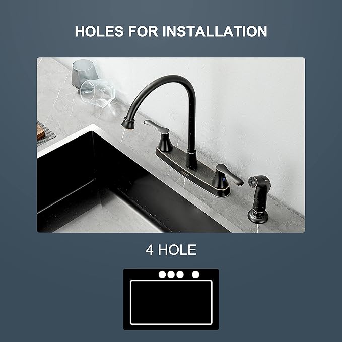 Oil-Rubbed-Bronze Kitchen Faucet with Side Sprayer, Bronze 2-Handle Faucet for 4 Holes Kitchen Sink