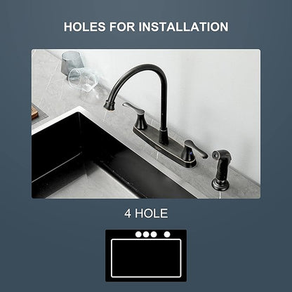 Oil-Rubbed-Bronze Kitchen Faucet with Side Sprayer, Bronze 2-Handle Faucet for 4 Holes Kitchen Sink