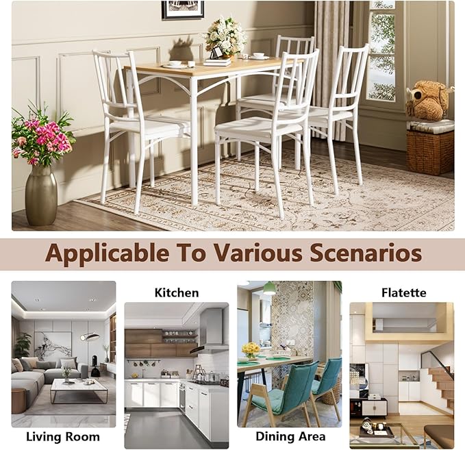 5 Piece Dining Table Set for 4, Farmhouse Kitchen Table and PU Chairs, Small Space Compact Dinette, Wood Top & Metal Frame, Breakfast Nook Set for Apartment Dining Room (Walnut+Black)