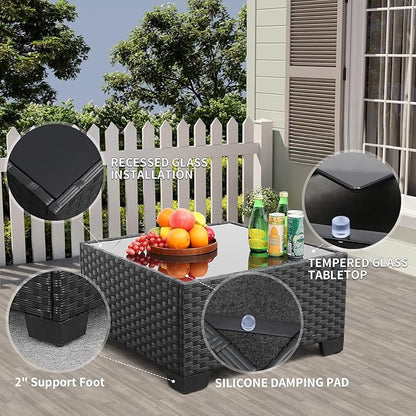 Rattaner Patio Sectional 6 Pieces All-Weather Wicker Patio Furniture Set Outdoor Sectional with Glass Table Non-Slip Cushions and Waterproof Cover, Khaki