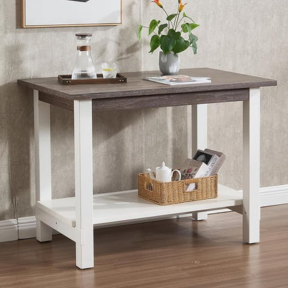 47.25" Dining Table for 2 4 6 Rectangular Solid Wood High Top Table, Rustic Dining Room Table with Open Shelves for Kitchen, Living Room, Home Office, Brown Brush and White
