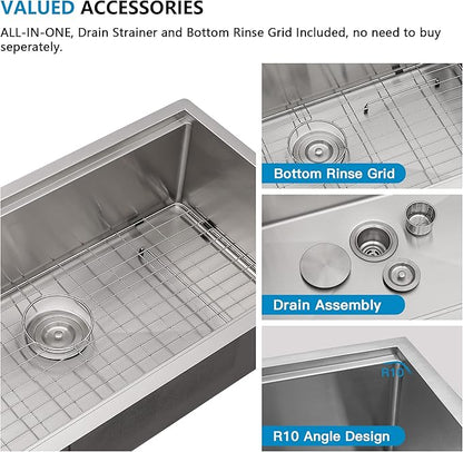 36 Undermount Kitchen Sink - Fulorni 36"x19" Kitchen Sink Ledge Workstation Under Counter 16 Gauge 304 Stainless Steel Large Single Bowl Basin