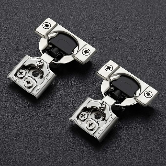 Ravinte 2 Pack 1 Pair 1/2 inch Overlay Soft Close Hidden Door Hinge for Kitchen Cabinet Stainless Steel Adjustable Satin Nickel Hardware