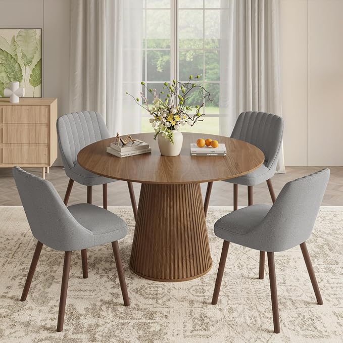 MALOL Upholstered Dining Chairs Set of 4, Modern Fabric Kitchen Chairs with Back, Wood Legs for Kitchen Dining Room Restaurant, Grey