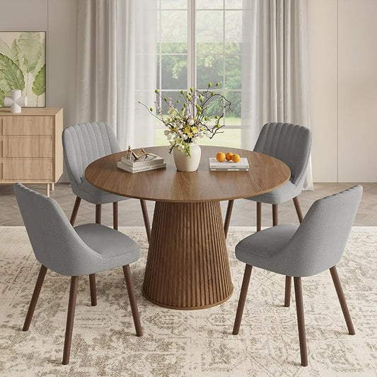 MALOL Upholstered Dining Chairs Set of 4, Modern Fabric Kitchen Chairs with Back, Wood Legs for Kitchen Dining Room Restaurant, Grey