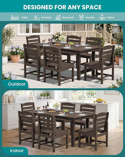 SERWALL Patio Dining Sets for 6 Person, HDPE Dining Set with 6 Armless Chairs, Coffee