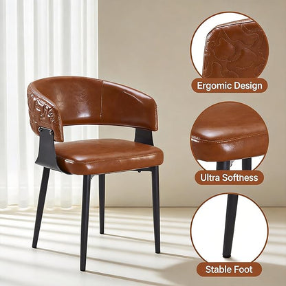 Atoll Modern Accent Dining Chairs Set of 2 with Upholstered PU Leather Seat & Curved Back, Metal Legs, Mid-Century Kitchen Chair for Dining Room, Living Room or Office (2, Brown)