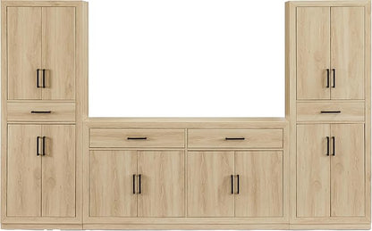 Crosley Furniture Isla 3-Piece Modern Sideboard Buffet Cabinet and Kitchen Storage Pantry Set, Ash