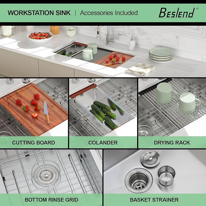 33 Undermount Kitchen Sink - 33x19 Double Bowl Kitchen Sinks Workstation 16 Gauge Stainless Steel Sink Low Divide Double Basin 60/40