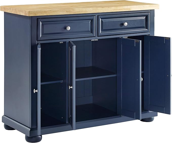 Crosley Furniture Madison Madison Kitchen Island, Microwave Stand, Coffee Bar, with Storage Shelves and Drawers, Navy