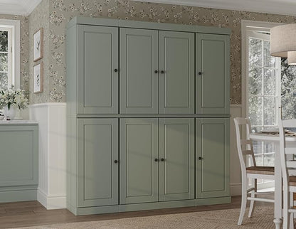 Palace Imports Solid Wood Pantry Cabinet - 71.5" Tall, 65" Wide Freestanding Storage Cabinet with 2-Drawer Kit & Adjustable Shelves – Sage, Renewable Eco-Friendly 100% Wood, Made in Brazil