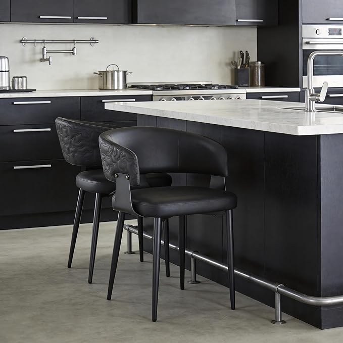 Atoll Modern Accent Dining Chairs Set of 2 with Upholstered PU Leather Seat & Curved Back, Metal Legs, Mid-Century Kitchen Chair for Dining Room, Living Room or Office (2, Black)