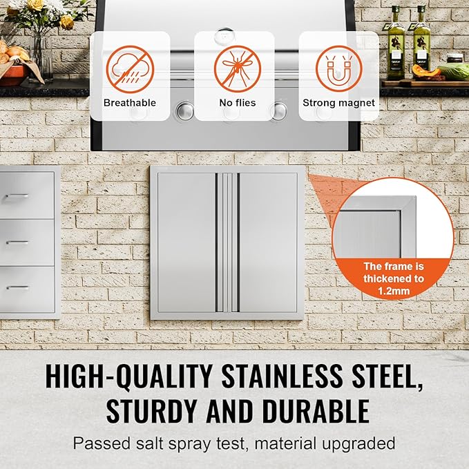 VEVOR BBQ Access Door - 24" x 24" Double Vertical Kitchen Door, Stainless Steel Flush Mount, for BBQ Island & Grilling Station