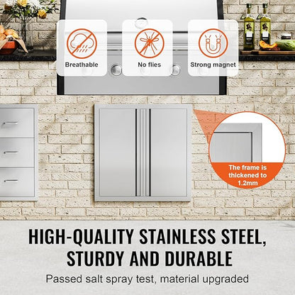 VEVOR BBQ Access Door - 24" x 24" Double Vertical Kitchen Door, Stainless Steel Flush Mount, for BBQ Island & Grilling Station
