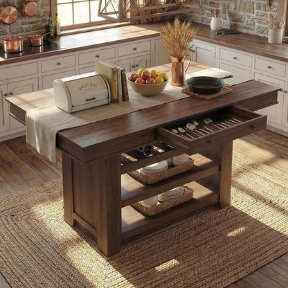 GAOMON 36" Tall Farmhouse Counter Height Dining Table for 4-6, Wooden Bar Height Kitchen Table with Thick Top, Deepened Wine Rack & Shelves, 2 Drawers, Rectangular, for Bar, Kitchen, Pub, Retro Brown