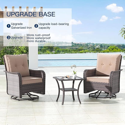 Kullavik 10PCS Outdoor Patio Furniture Set,PE Wicker Rattan Sectional Sofa Patio Conversation Sets with 43" 55000BTU Gas Propane Fire Pit Table,Swivel Rocking Chairs Set,Sand