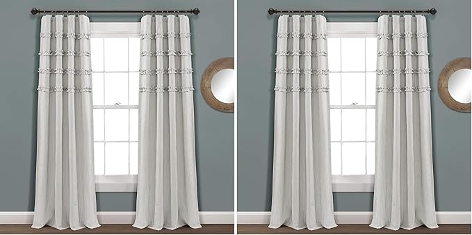 Lush Decor Vintage Stripe Yarn Dyed Cotton Window Curtain Panel Pair, 95" x 40", Gray (Pack of 2)
