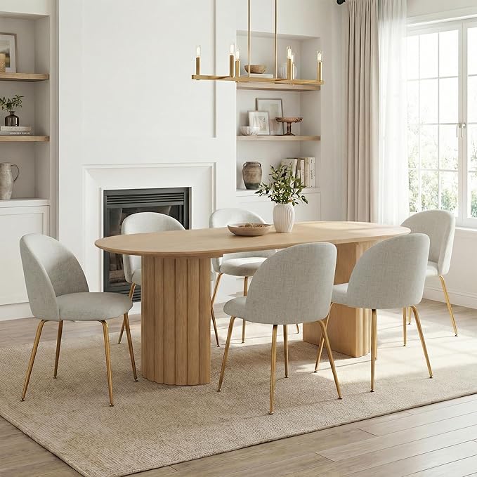 Casaphoria Dining Chairs Set of 2, Modern Gray and Gold Upholstered Accent Chairs with Metal Legs, Ergonomic Comfy Vanity Chair for Kitchen, Living Room, and Bedroom