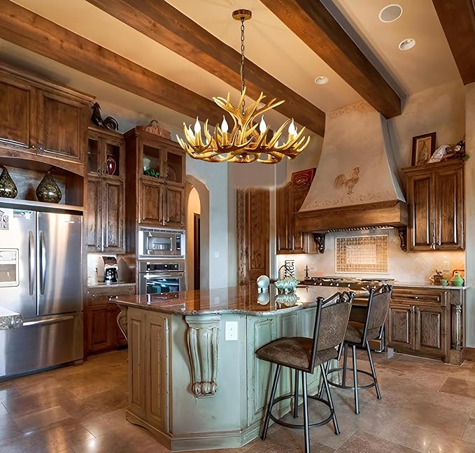 Antler Chandelier Lighting, Vintage Deer Antler Chandelier 9 Light, Farmhouse Antler Light Fixtures Ceiling E12 Base for Home Store Coffee Bar (9 lamp arms + 3arms)