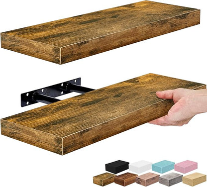 Sorbus Floating Shelves for Wall – 16 Inch Floating Shelf for Kitchen, Bedroom, Living Room, Bathroom, Home & Wall Decor - Mounted Bathroom Shelves with Invisible Brackets (Rustic Brown, 2 Pack)