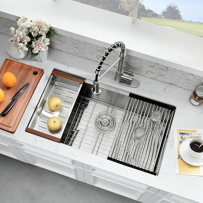 36x19 Undermount Kitchen Sink - 16 Gauge Satainless Steel Undermount Kitchen Sink 36 Inch,10 Inch Deep Single Bowl Workstation Sinks with Accessories