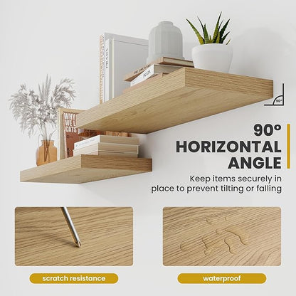 Acovy 72 Inch Floating Shelves, 9.3" Deep Floating Shelf Wall Mounted, 72" Wall Shelves, Rustic Deep Bookshelf, Large Display Shelves & Storage Shelves for Bedroom, Living Room, Oak, Set of 2