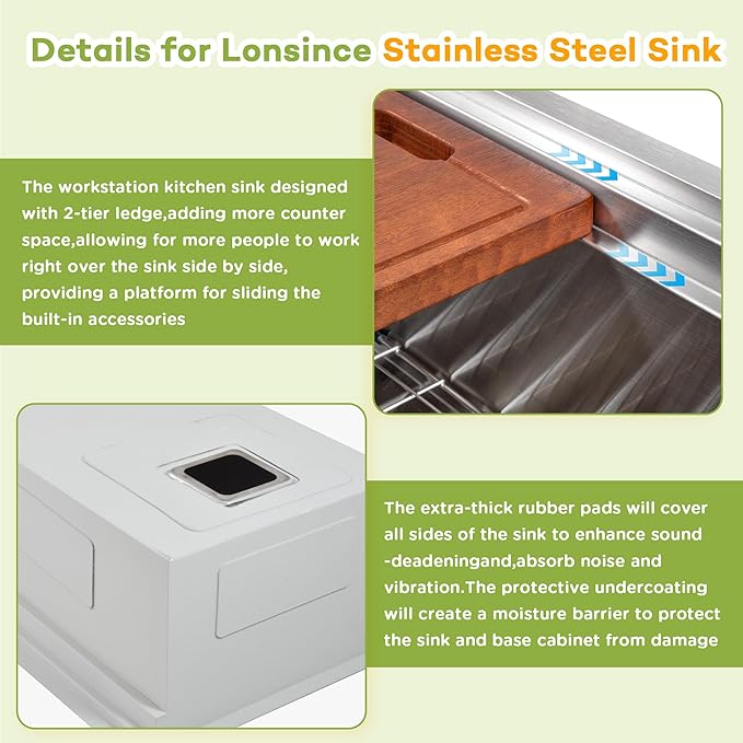 Undermount Kitchen Sink 45 inch,16 Gauge Stainless Steel Single Bowl Undermount Sink Two-Tiered Ledge,Spacious & Large Kitchen Sink Offset Drain (45" X 19")