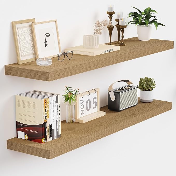 Vivelove 32 Inch Floating Shelves for Wall, 32x9 Display Shelves for Bathroom Living Room Kitchen Bedroom Office Farmhouse Home Decor - Set of 2, Oak