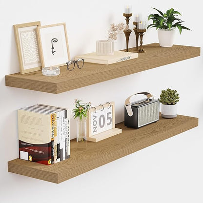 Vivelove 32 Inch Floating Shelves for Wall, 32x9 Display Shelves for Bathroom Living Room Kitchen Bedroom Office Farmhouse Home Decor - Set of 2, Oak