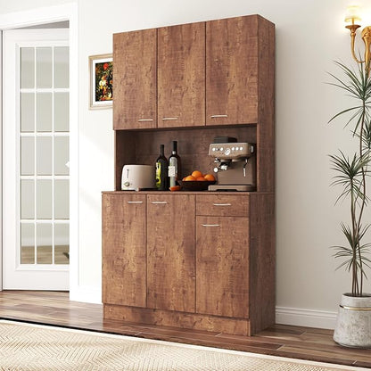 71" Tall Kitchen Pantry Cabinet,Sideboard Buffet Cabinet with 6 Doors and Shelves,Kitchen Island with Microwave Stand,Kitchen Hutch Storage Cabinet with 1 Drawer for Kitchen,Kitchen Cabinet (Walnut)