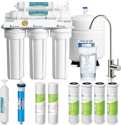 APEC Water ROES-50X 5-Stage Under Sink Reverse Osmosis Water Filter System, NSF Certified 372 & 58, 50 GPD, with Extra High Capacity Pre-Filter Set Stage 1-3
