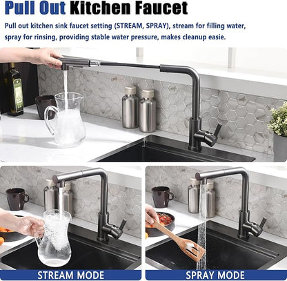 21x20 Drop In Black Bar Sink and Faucet Combo - 21 Inch Black Stainless Steel Drop In Kitchen Sink Workstation, 9 Inch Deep Wet Bar Sink Single Bowl with Accessories