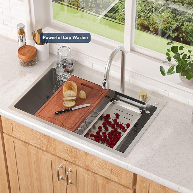 30 Kitchen Sink Drop In with Faucet - Lordear 30x19 Inch Waterfall Kitchen Sinks Topmount Stainless Steel 16 Gauge Single Bowl Workstation Kitchen Sink With Faucet Combo